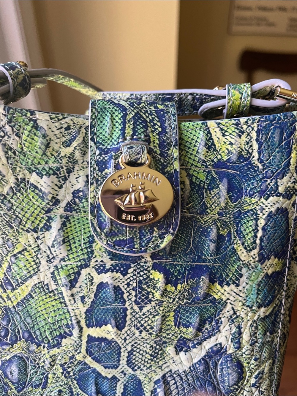 Brahmin Crossbody Bag with Blue-Green Snakeskin Print - Picture 2 of 4